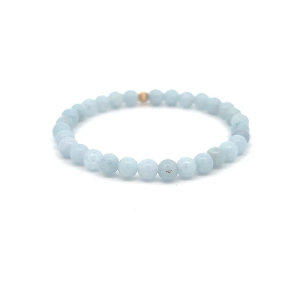 Natural Gemstones Aquamarine 6mm Stretchable Bracelet 14k Gold Corrugated Bead - Picture 6 of 6